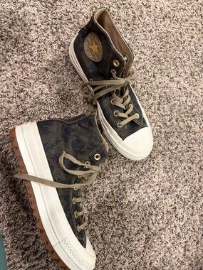 Converse High-Top Star-Pattern Canvas Sneakers in Olive and Brown